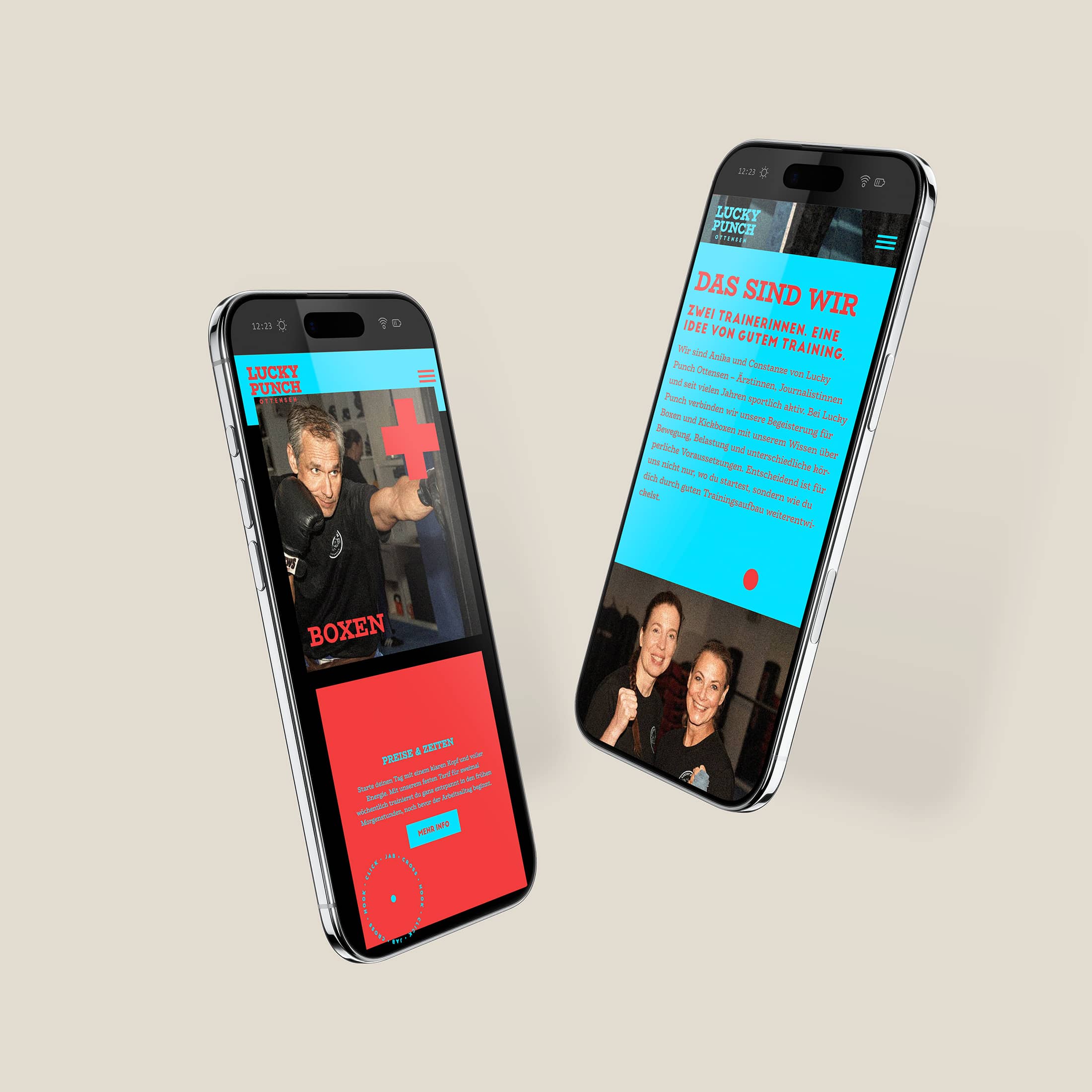 Lucky Punch Mobilesite - Über-uns-Bereich mit Teasern