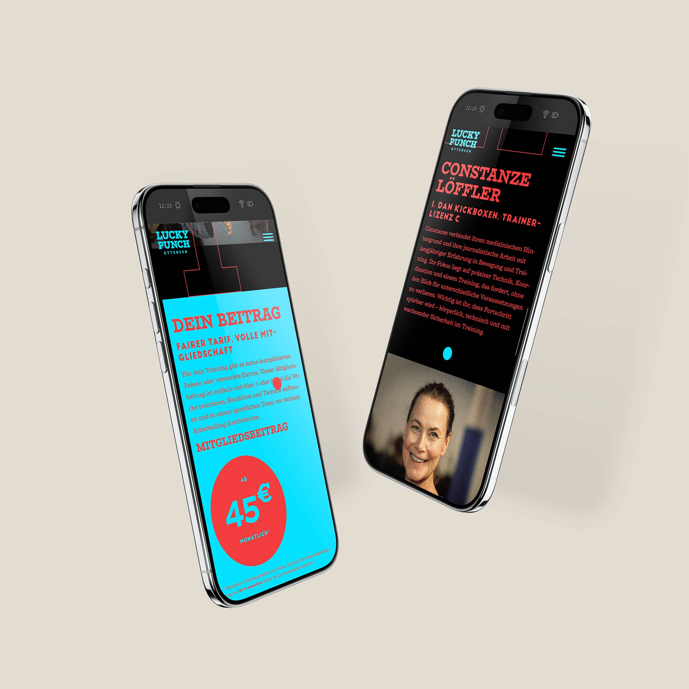 Lucky Punch Mobilesite - About-Bereich und Preise-Badge